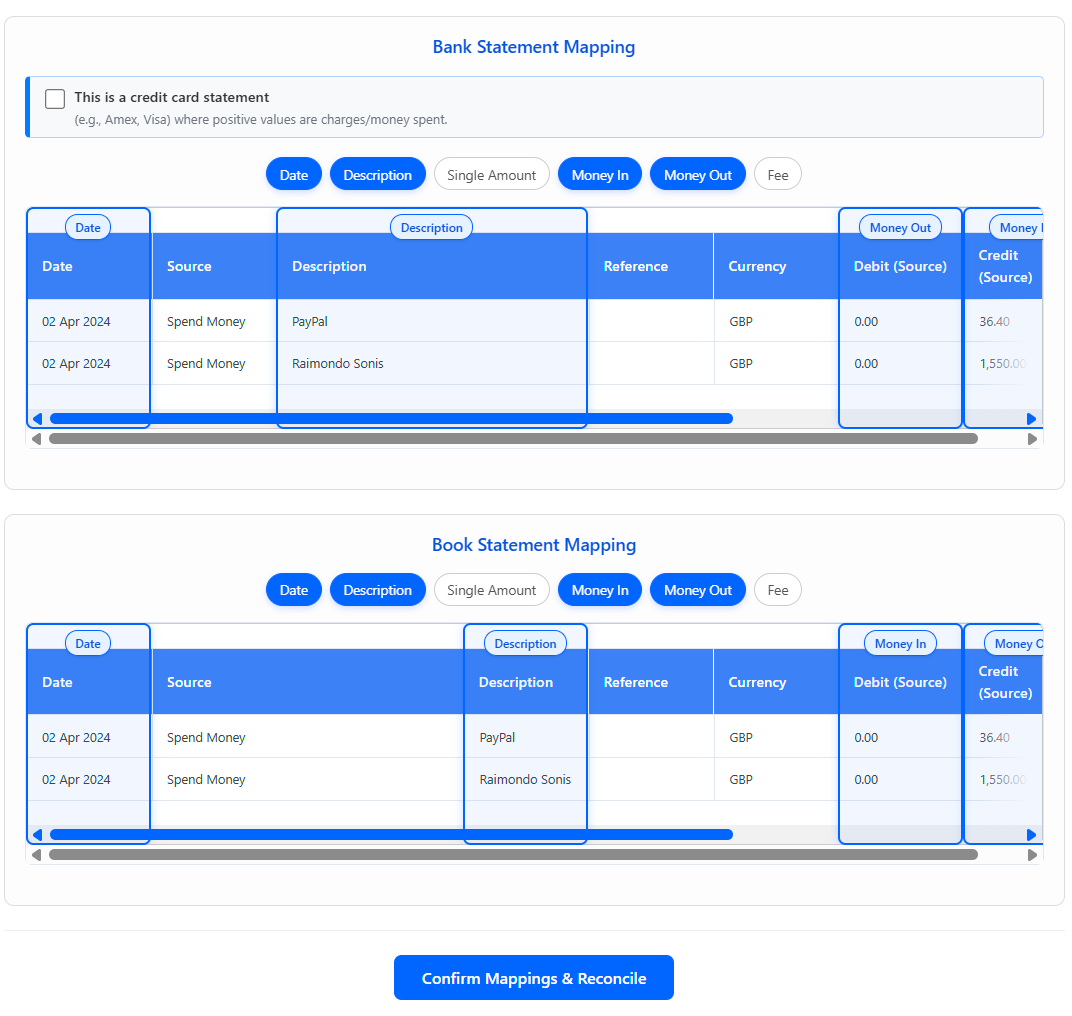 Field Mapping in ReconcileIQ